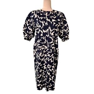 Vintage GIVENCHY 80s Blue White Floral Dress Button Detail Made In France